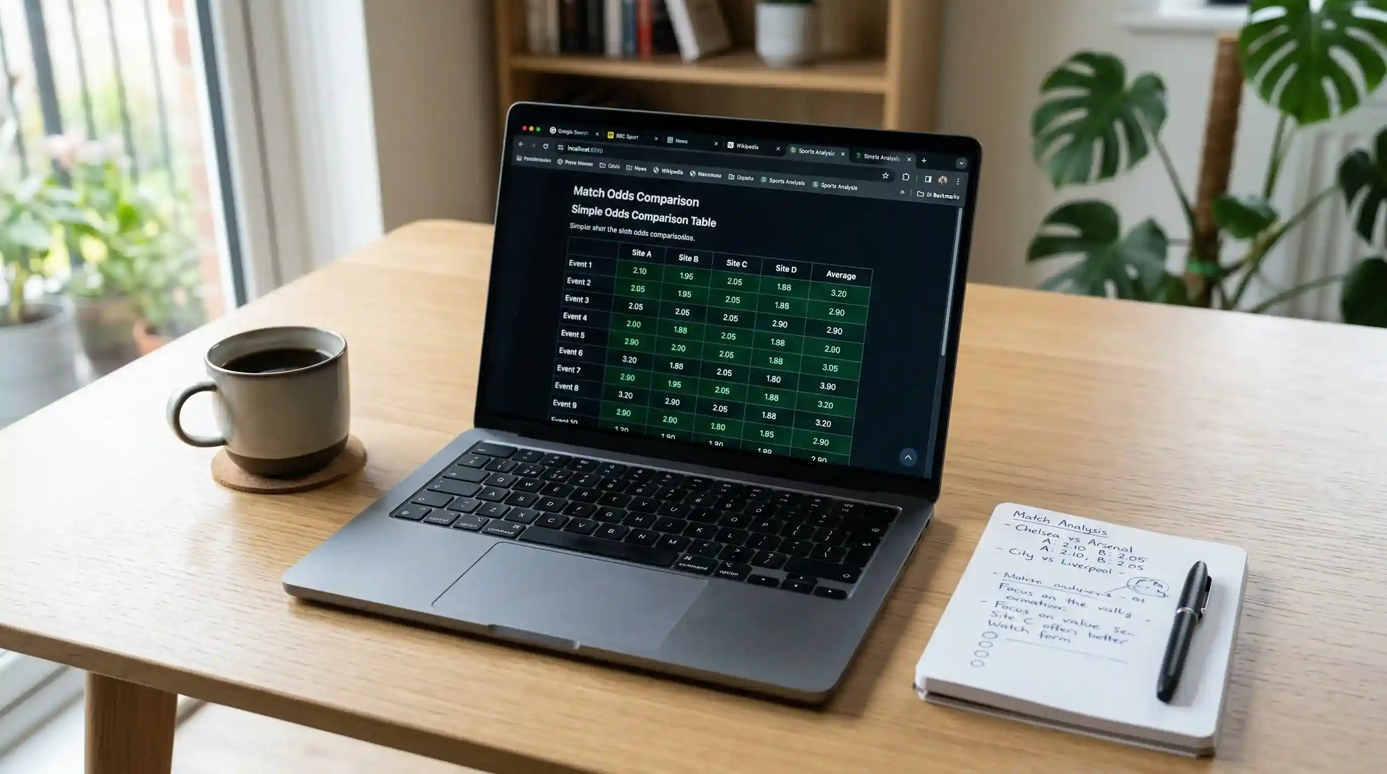 Laptop met meerdere browsertabbladen open voor het vergelijken van snooker quoteringen bij verschillende aanbieders